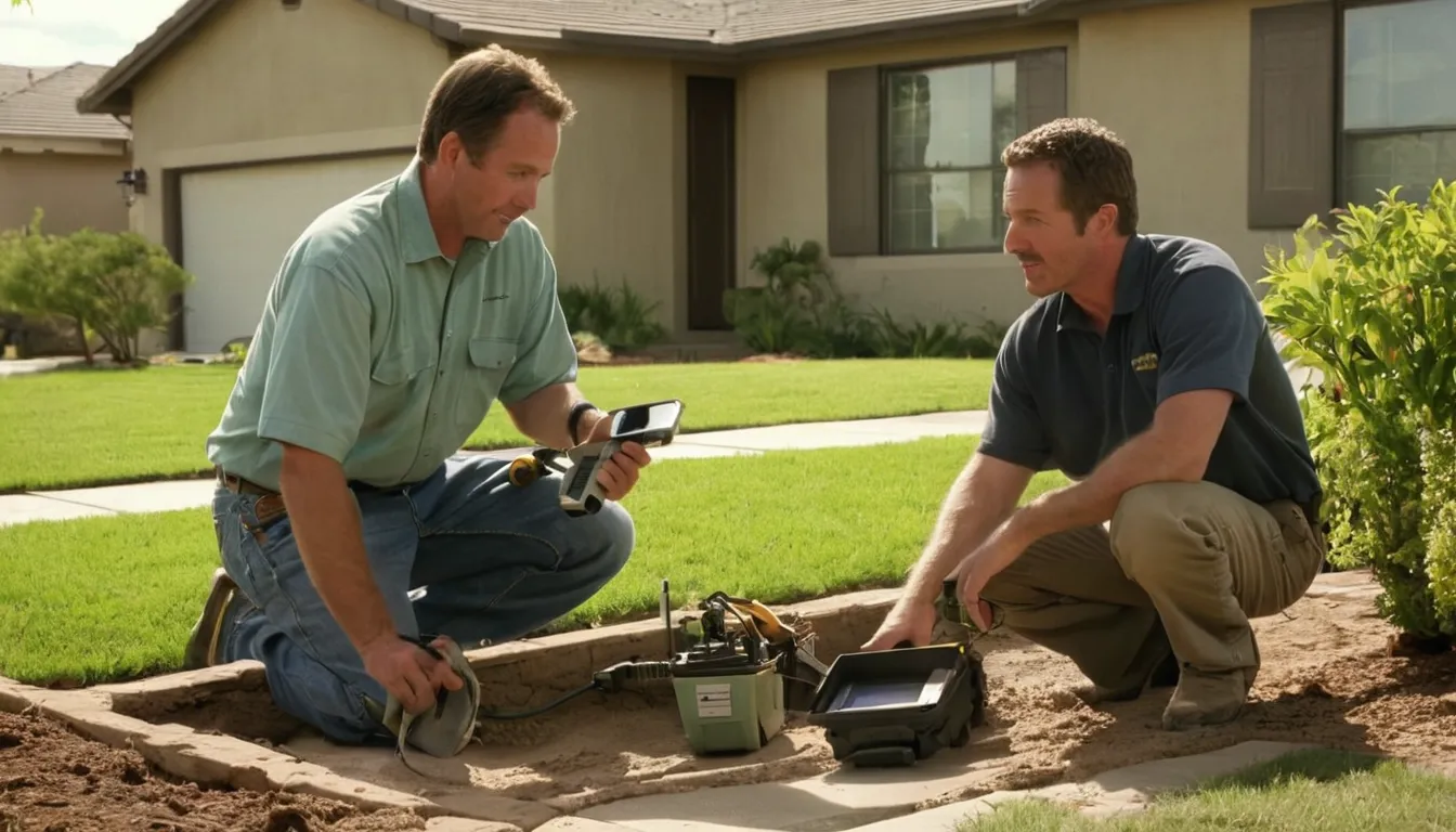 Local provider reviewing a sewer line camera inspection with a homeowner in the San Clemente area
